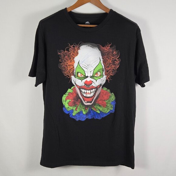 Creepy Clown Horror Tee Men’s L Black Scary Circus Graphic T-Shirt Y2K - Picture 1 of 9